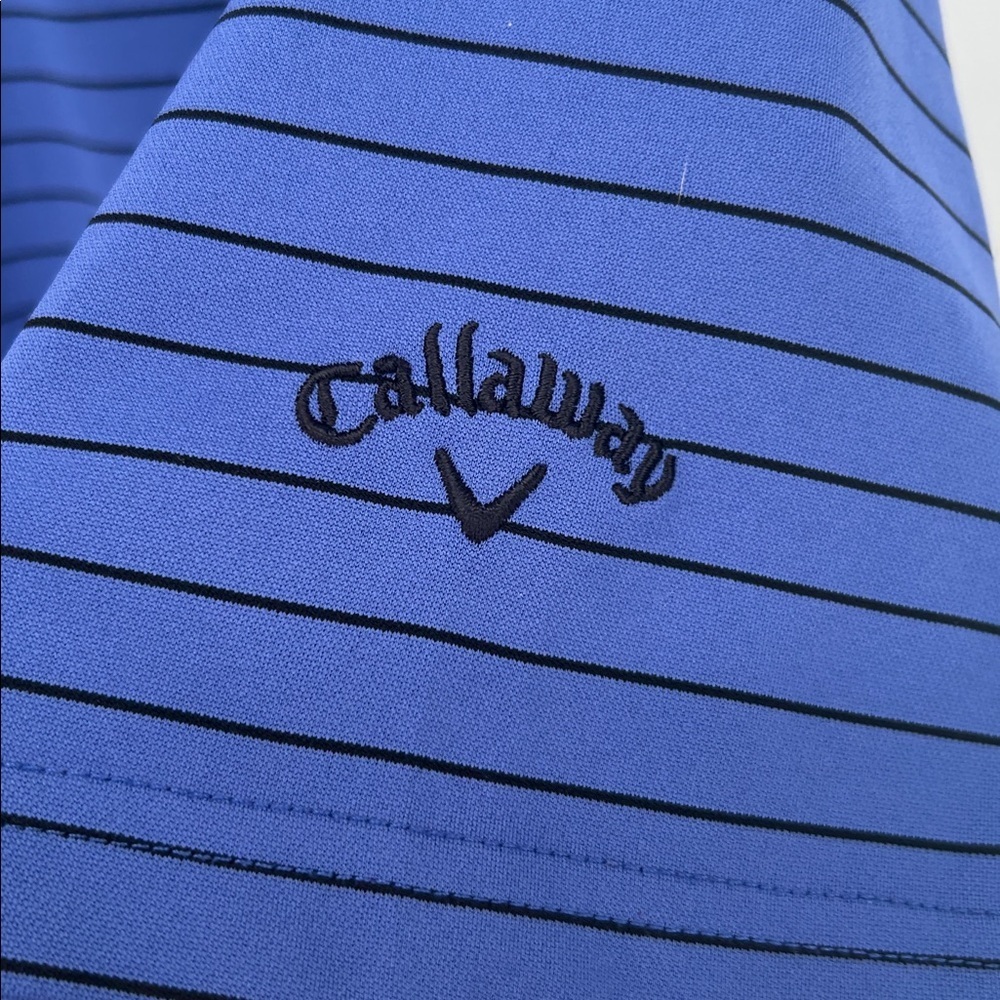Callaway Striped Golf Polo Shirt Blue Black Cabot Logo Size S Mens - Picture 7 of 11